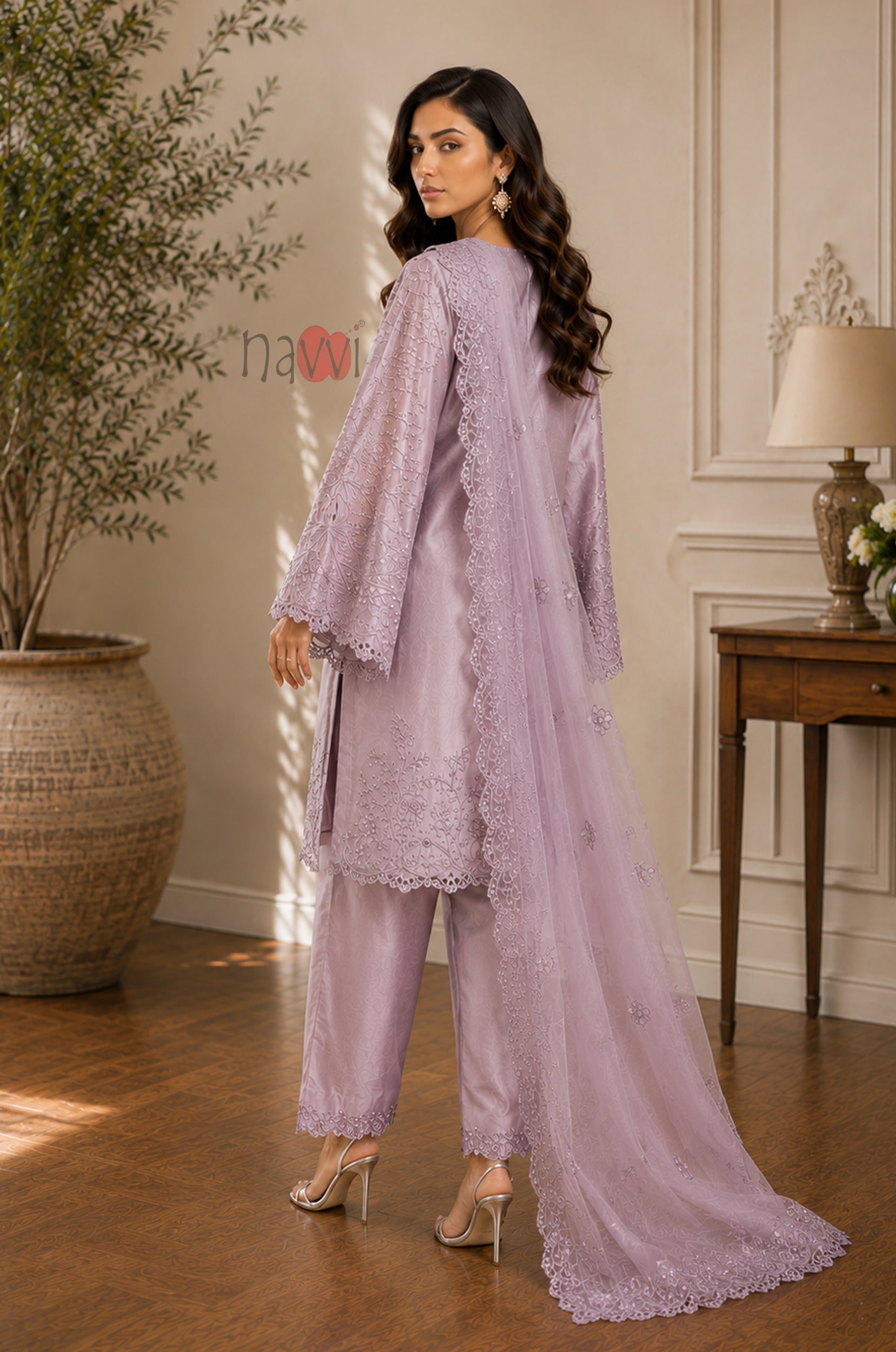 Orchid Elegance Embroidered Suit Set