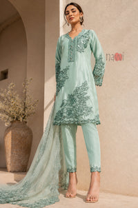 Mint Blossom Embroidered Suit Set