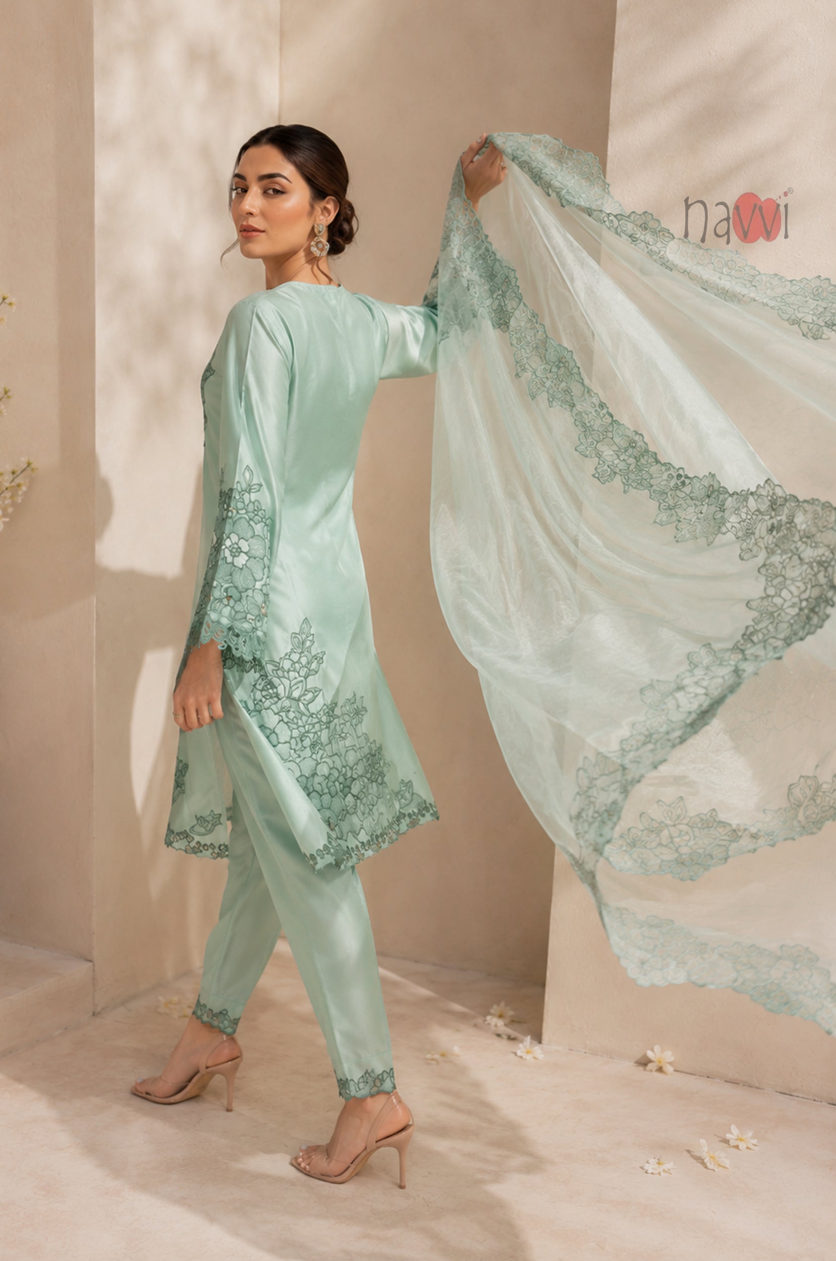Mint Blossom Embroidered Suit Set