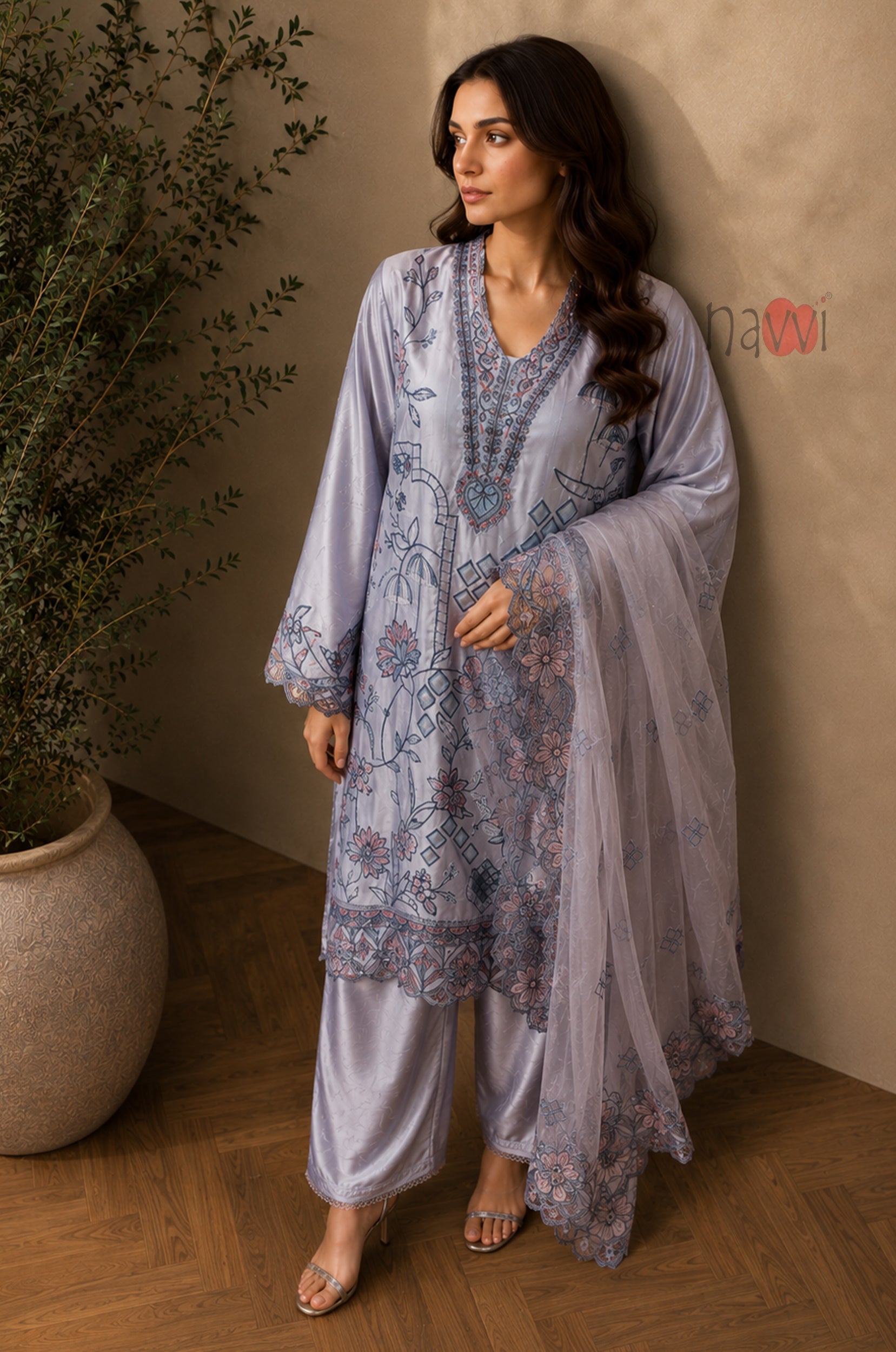 Celestial Bloom Embroidered Suit Set
