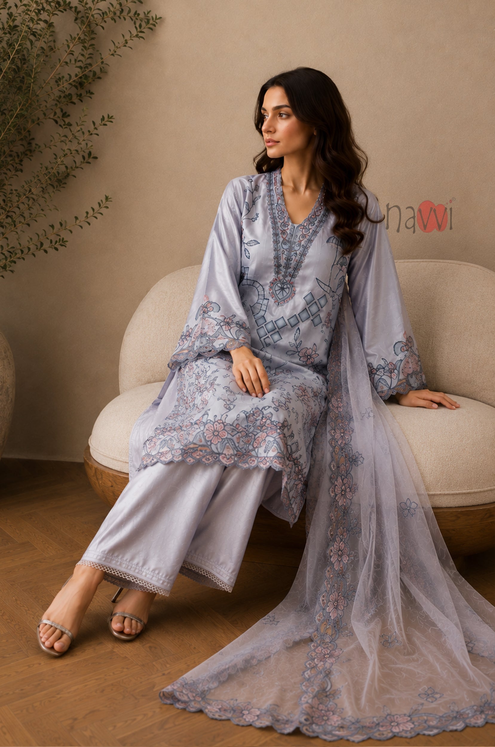 Celestial Bloom Embroidered Suit Set