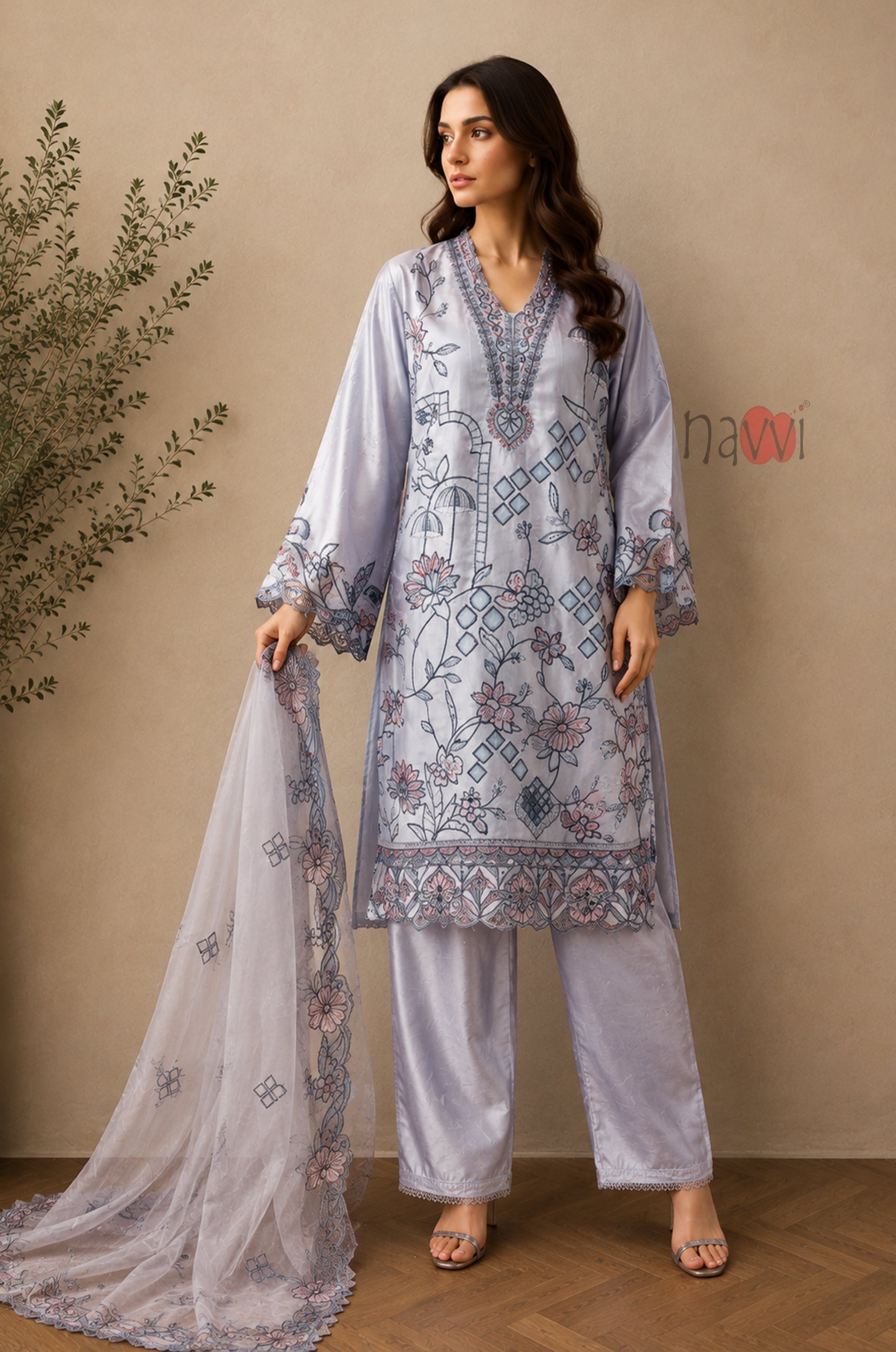 Celestial Bloom Embroidered Suit Set