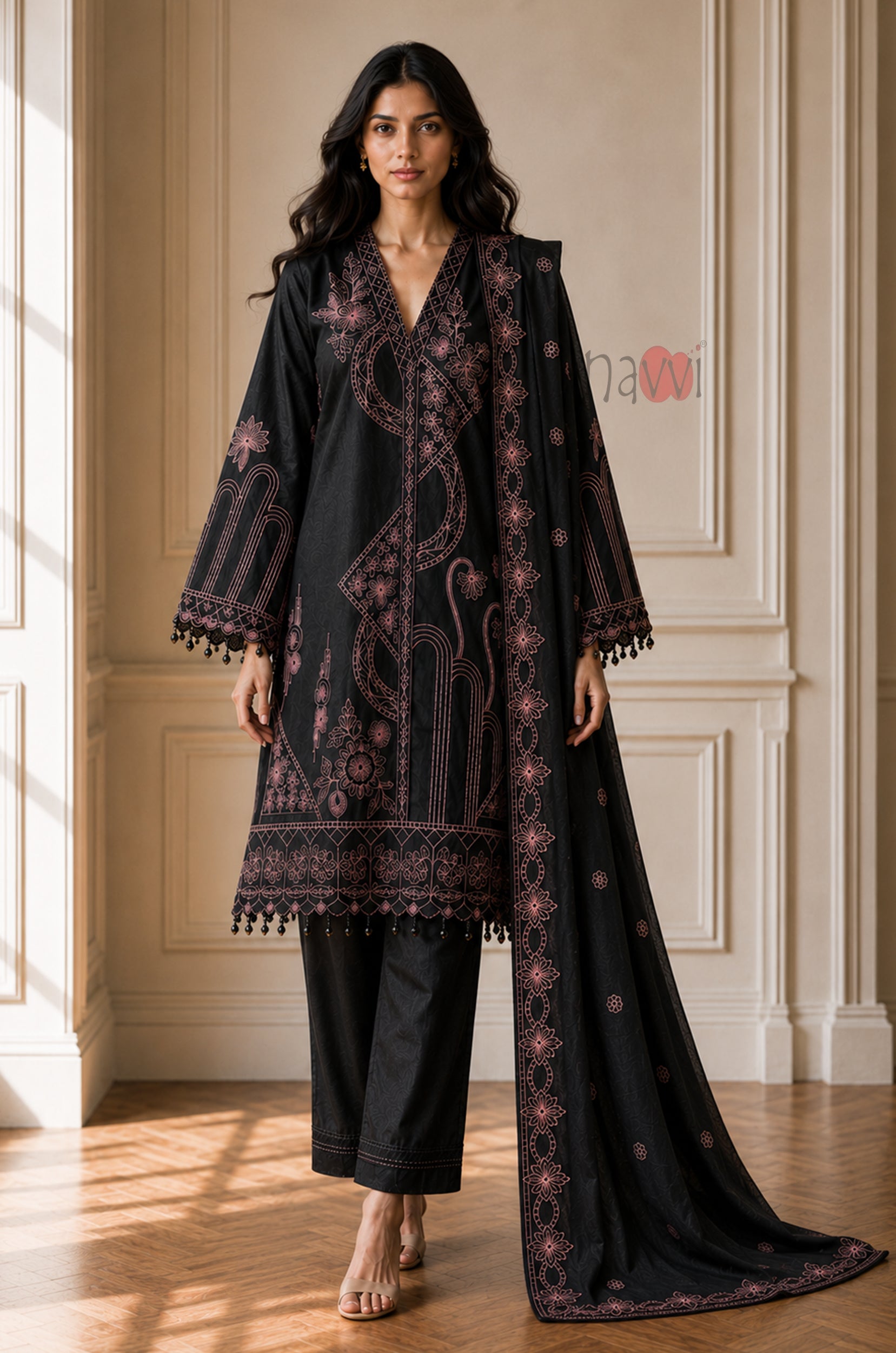 Regal Floral Embroidered Suit Set