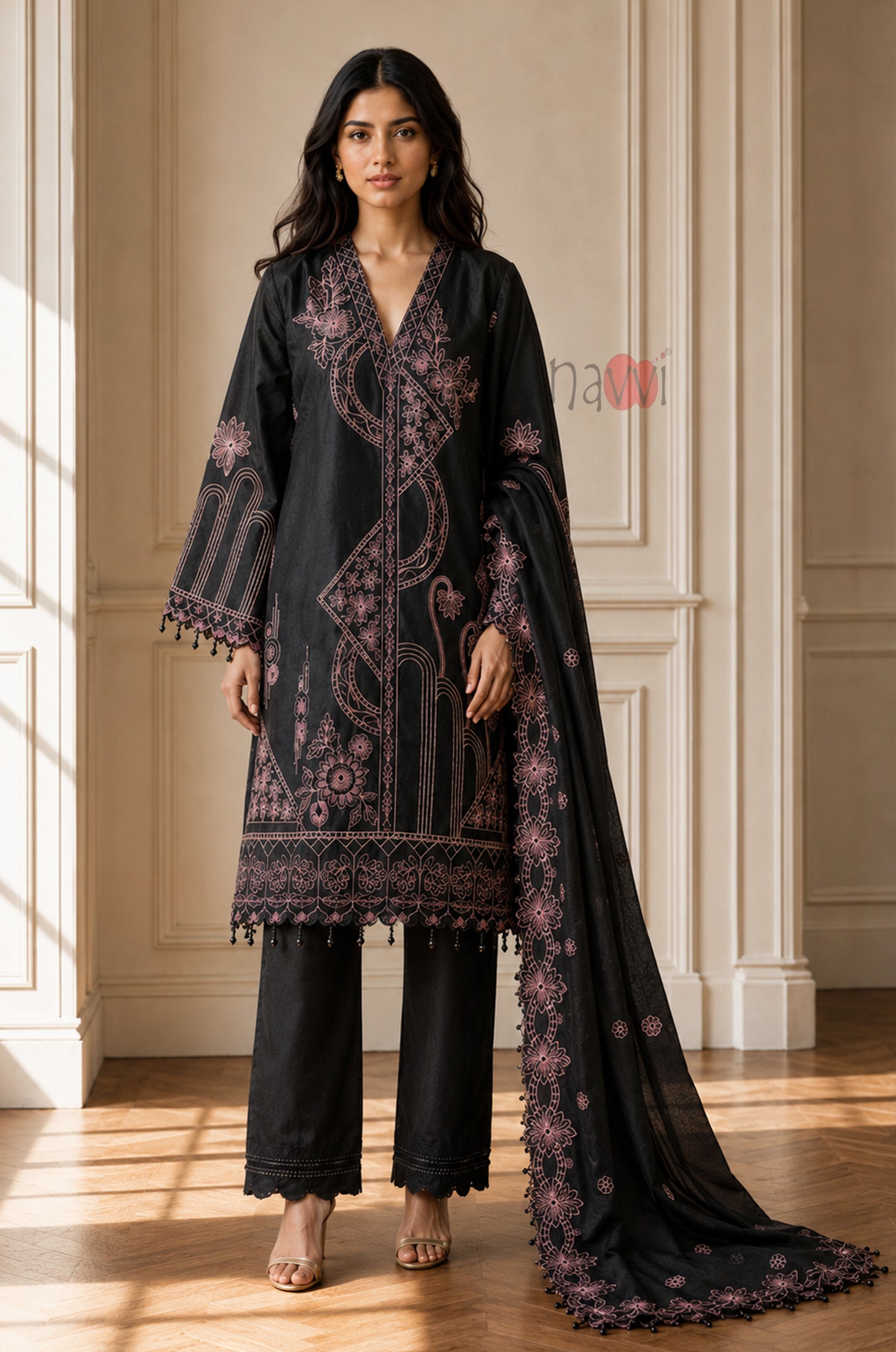 Regal Floral Embroidered Suit Set