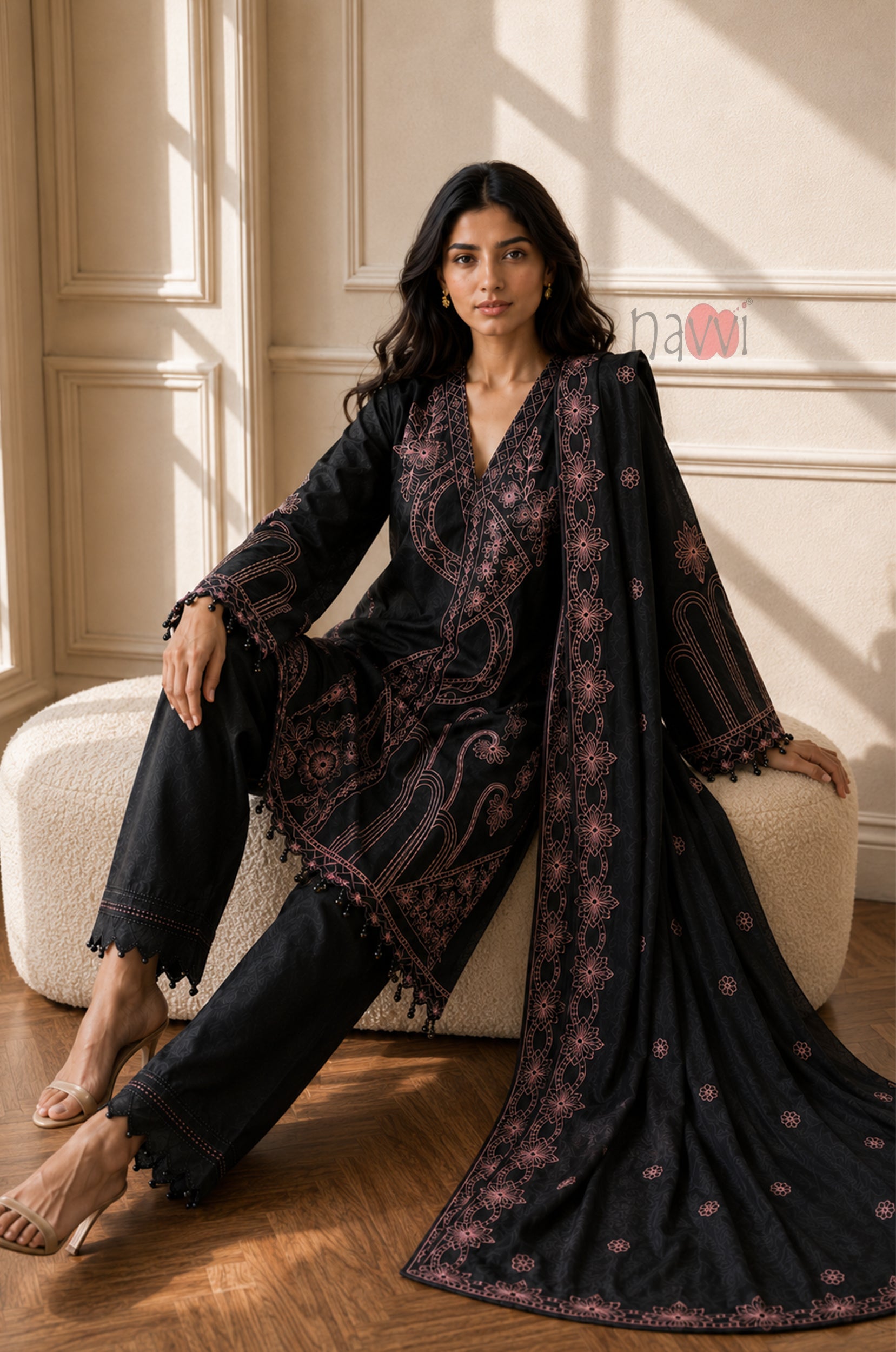 Regal Floral Embroidered Suit Set