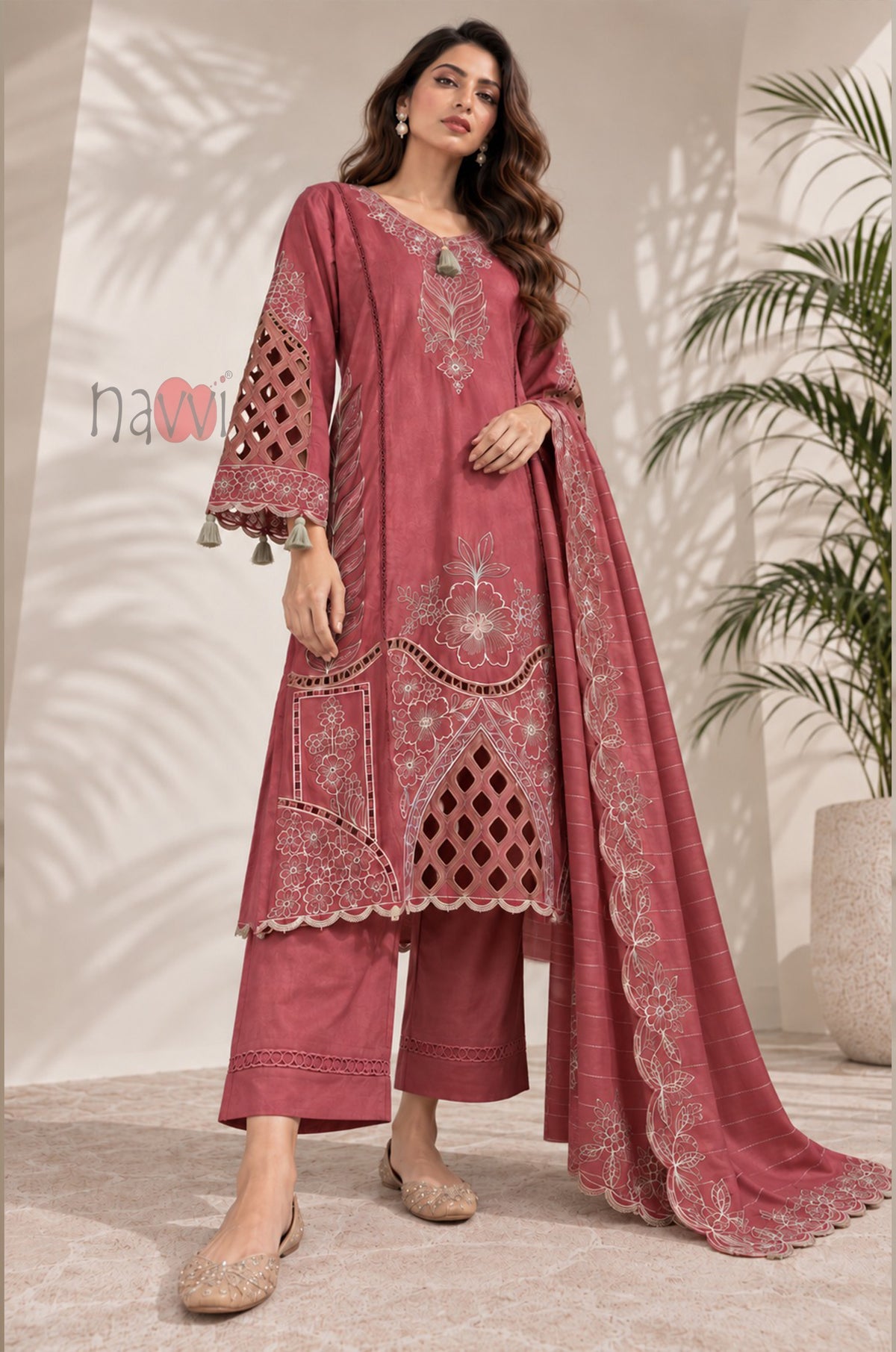 Rose Pink Kurta Embroidered Suit Set