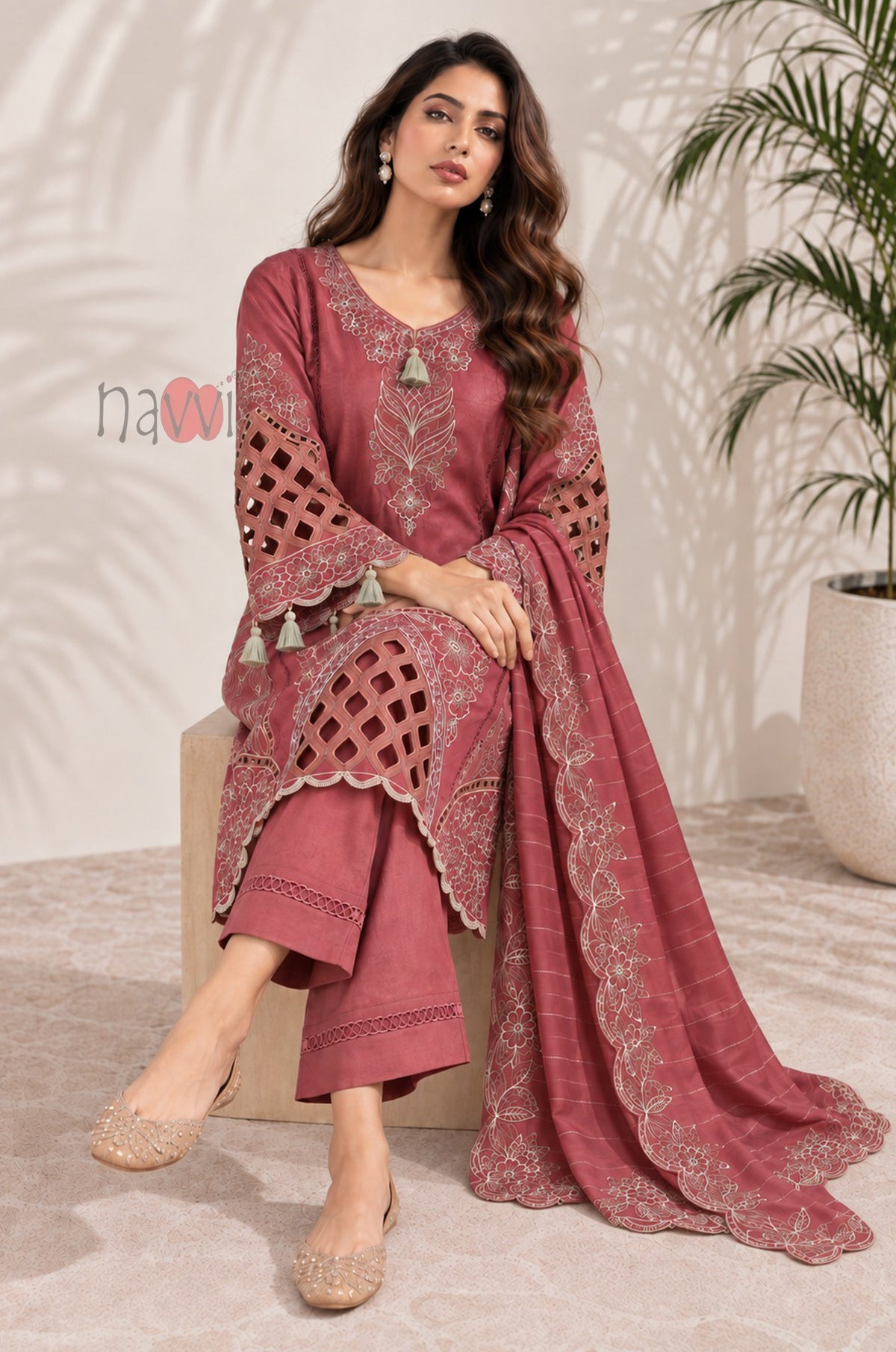Rose Pink Kurta Embroidered Suit Set