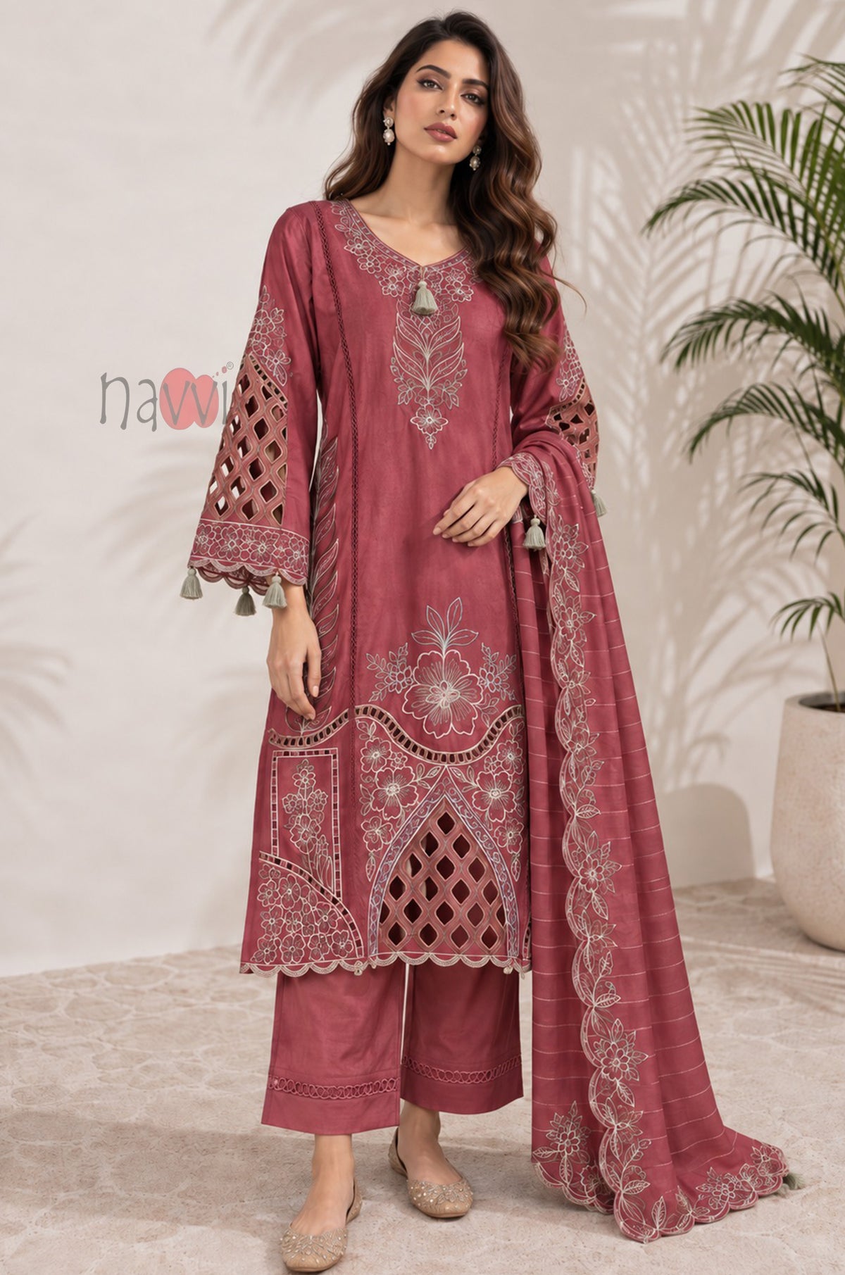 Rose Pink Kurta Embroidered Suit Set