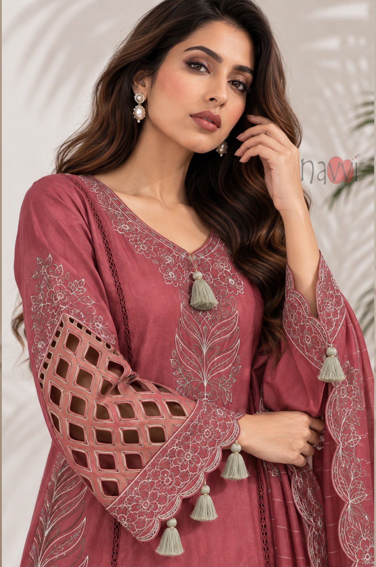 Rose Pink Kurta Embroidered Suit Set