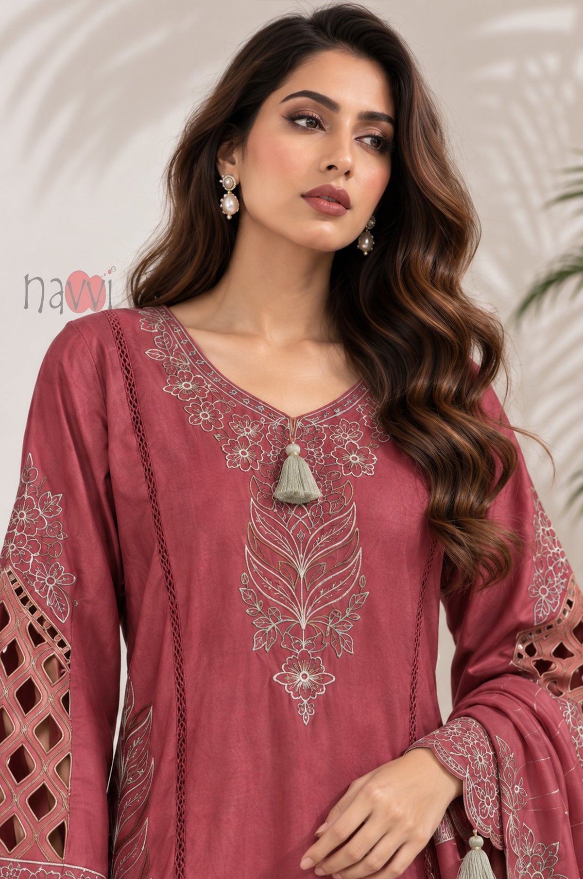 Rose Pink Kurta Embroidered Suit Set
