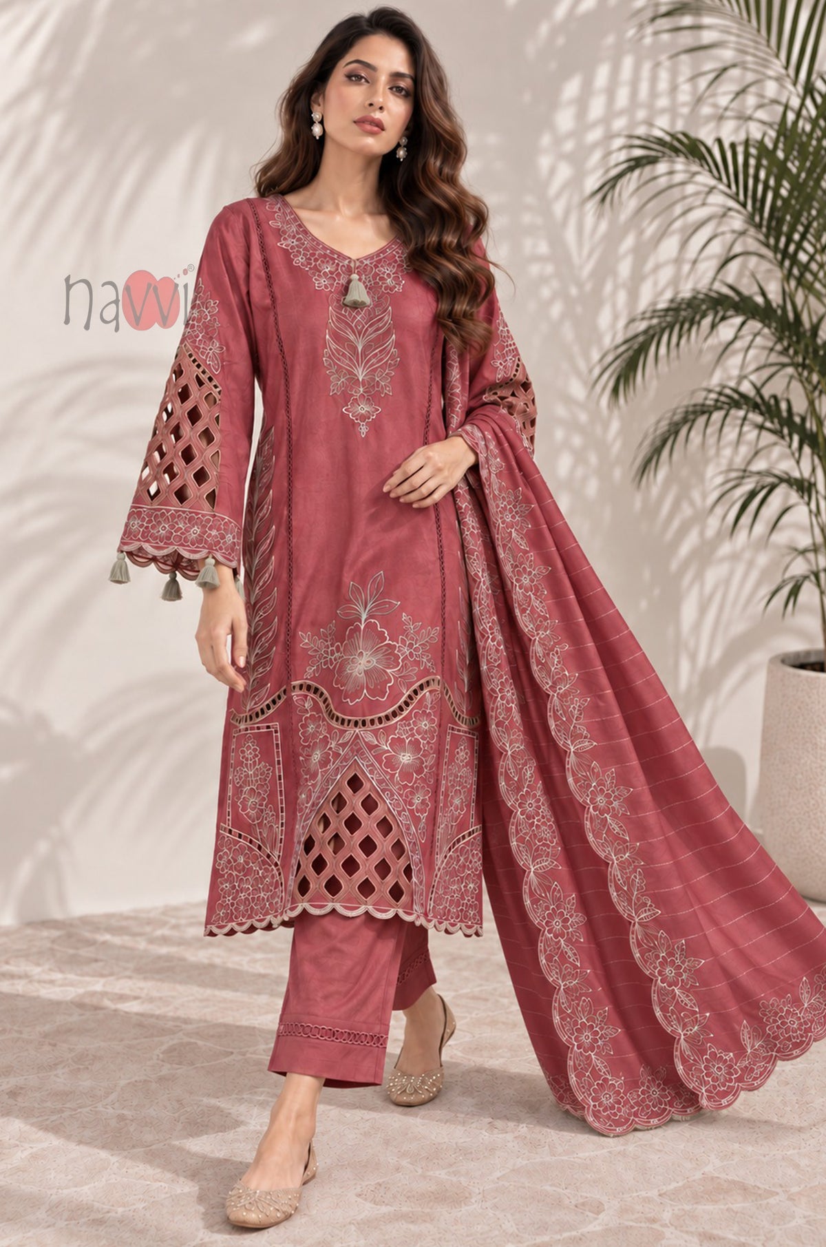 Rose Pink Kurta Embroidered Suit Set