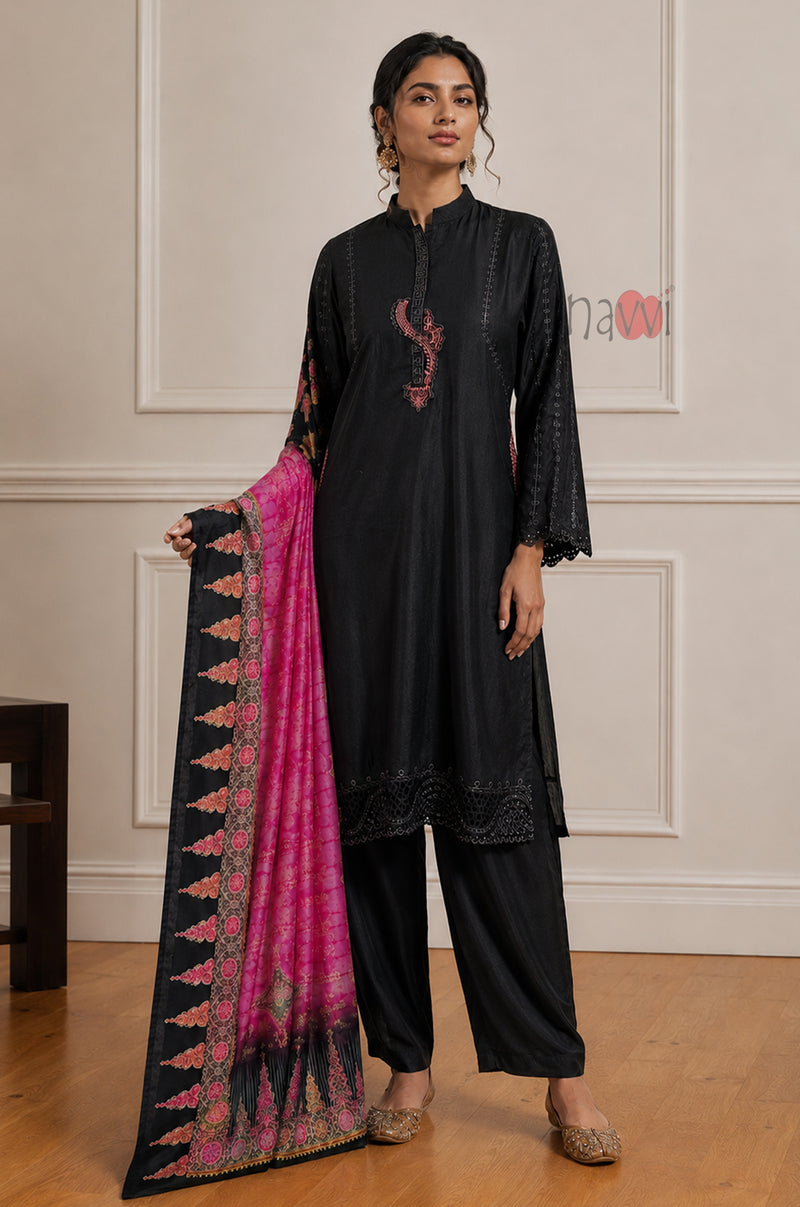 Noir Embroidered Set With Dupatta - Navvi.in