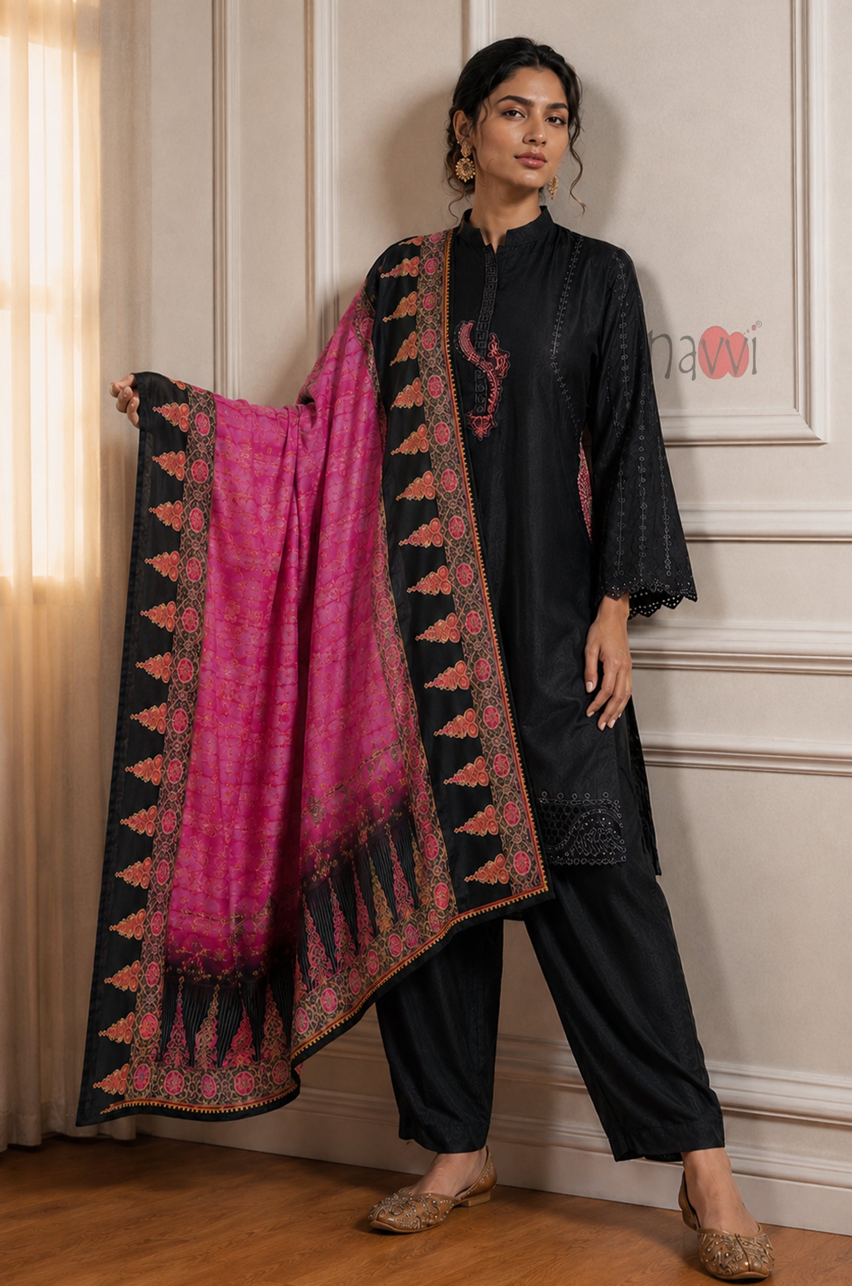 Noir Embroidered Set With Dupatta - Navvi.in