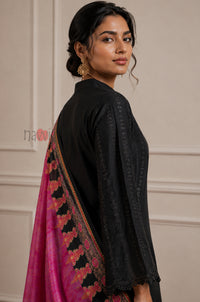 Noir Embroidered Set With Dupatta - Navvi.in