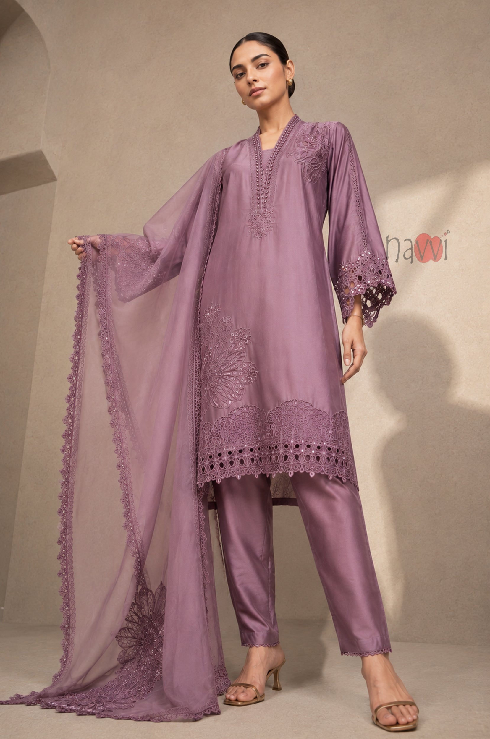 Mauve Grace Embroidered Suit Set