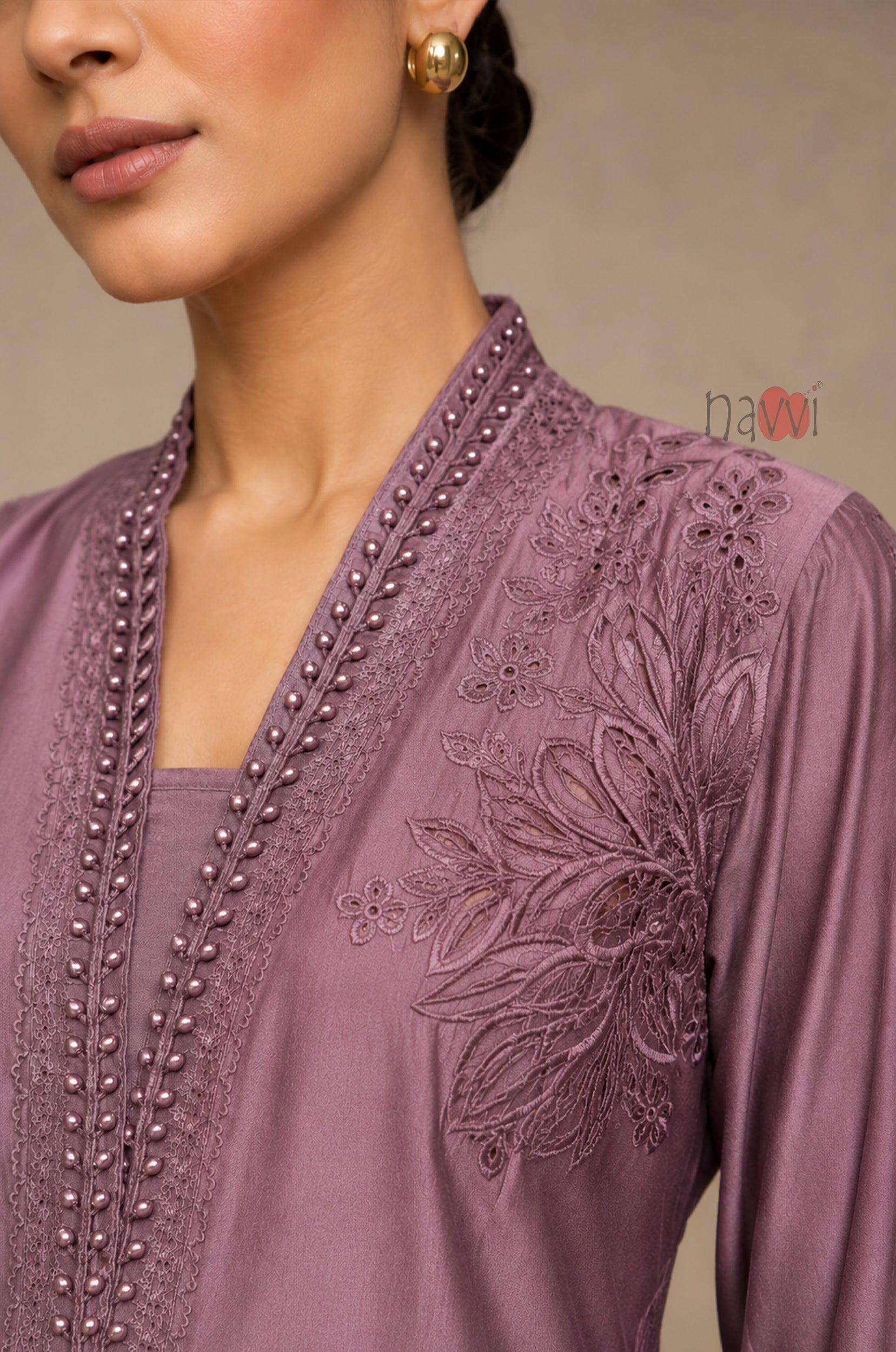 Mauve Grace Embroidered Suit Set