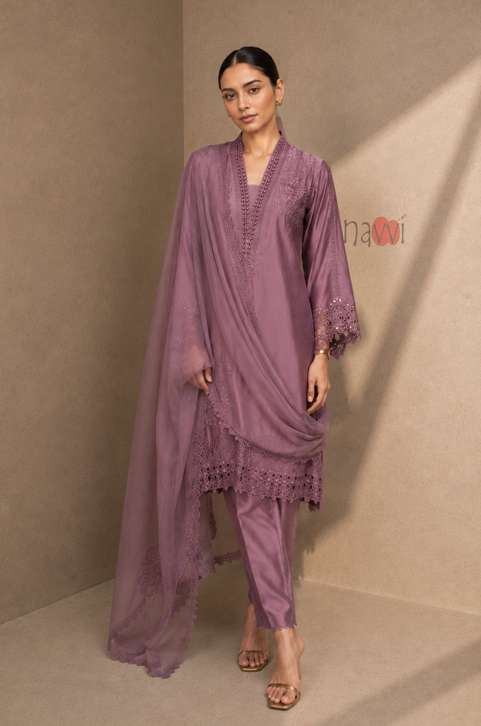 Mauve Grace Embroidered Suit Set