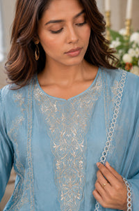 Blue Grace Embroidered Set With Dupatta