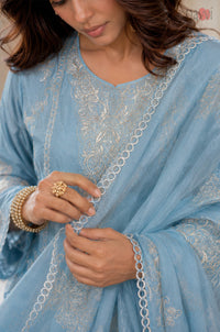 Blue Grace Embroidered Set With Dupatta