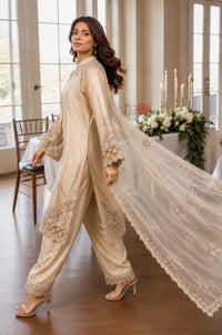 Champagne Embroidered Set With Dupatta