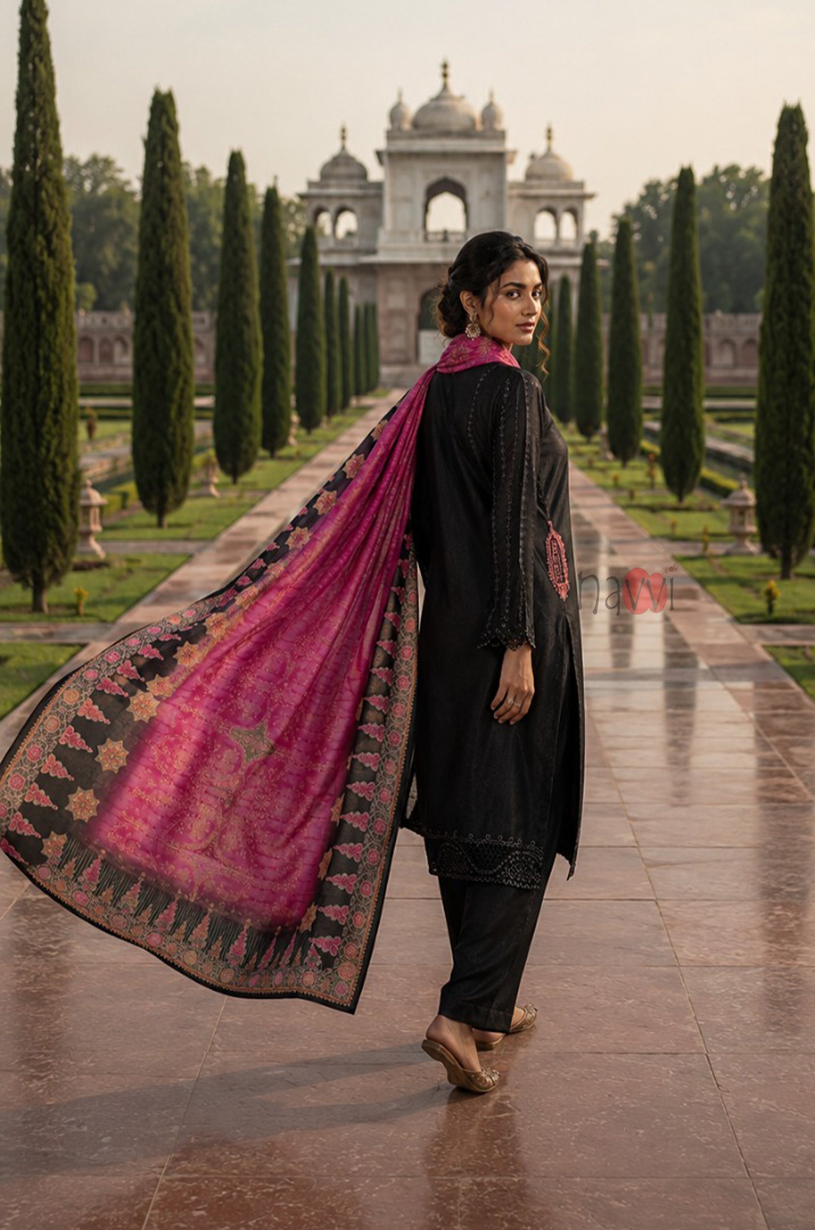 Noir Embroidered Set With Dupatta