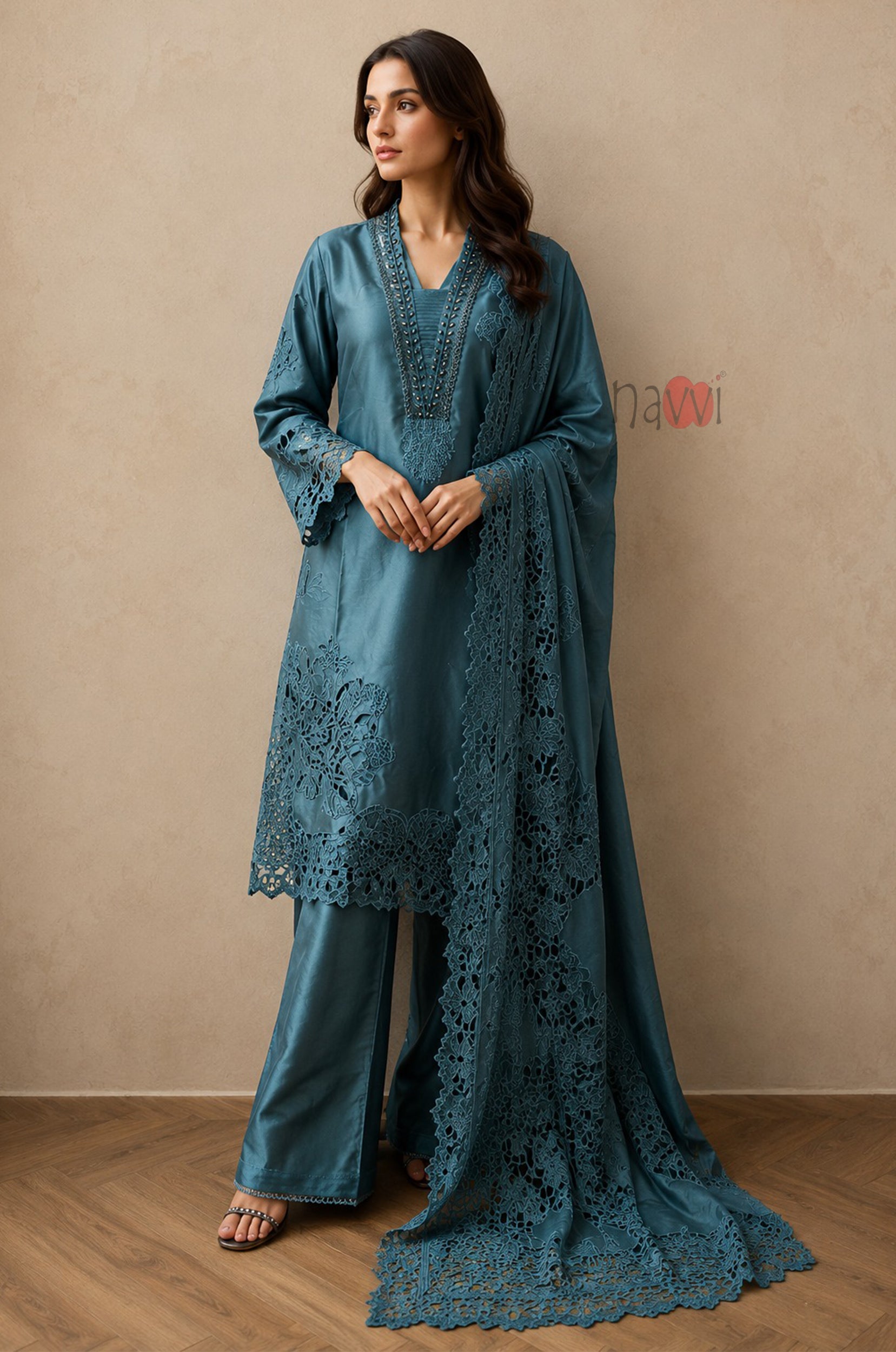 Celestial Teal Embroidered Suit Set