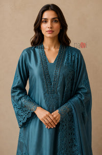 Celestial Teal Embroidered Suit Set