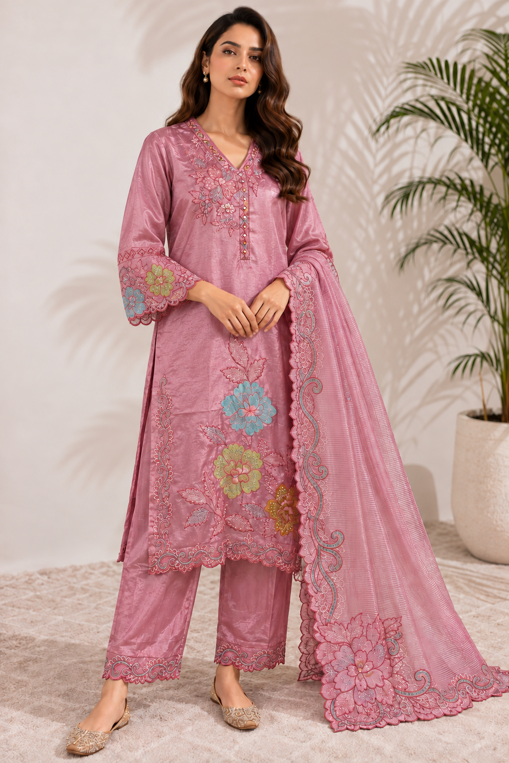 Ruhani Rose Embroidered Set with Dupatta