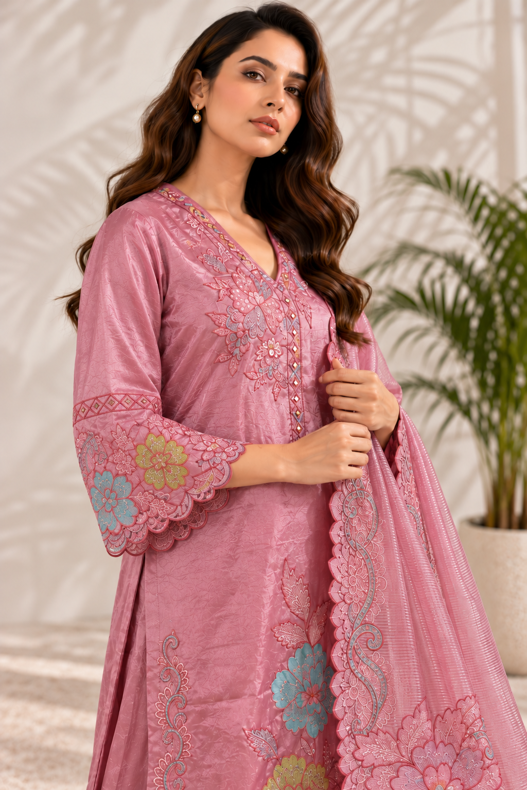 Ruhani Rose Embroidered Set with Dupatta