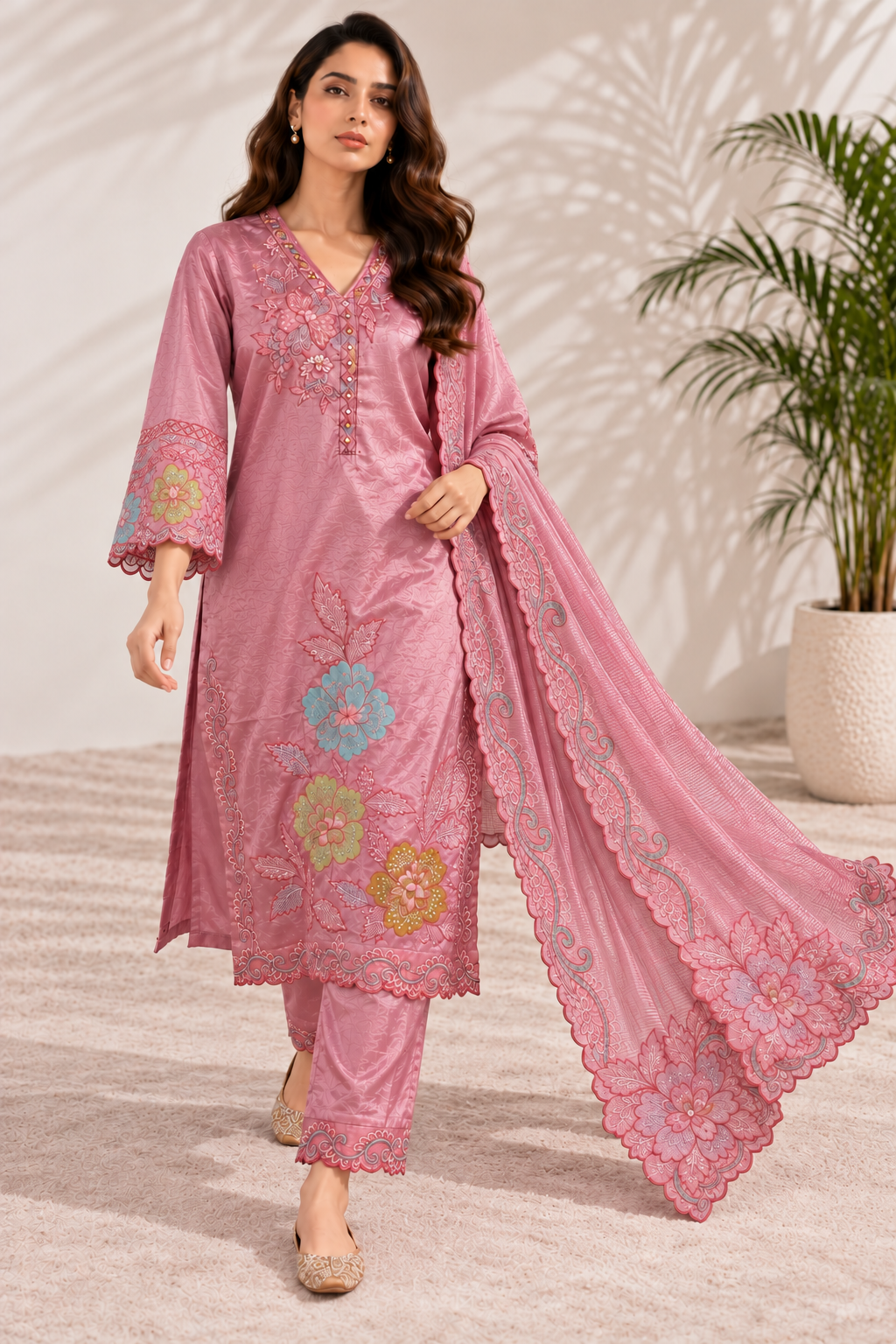Ruhani Rose Embroidered Set with Dupatta