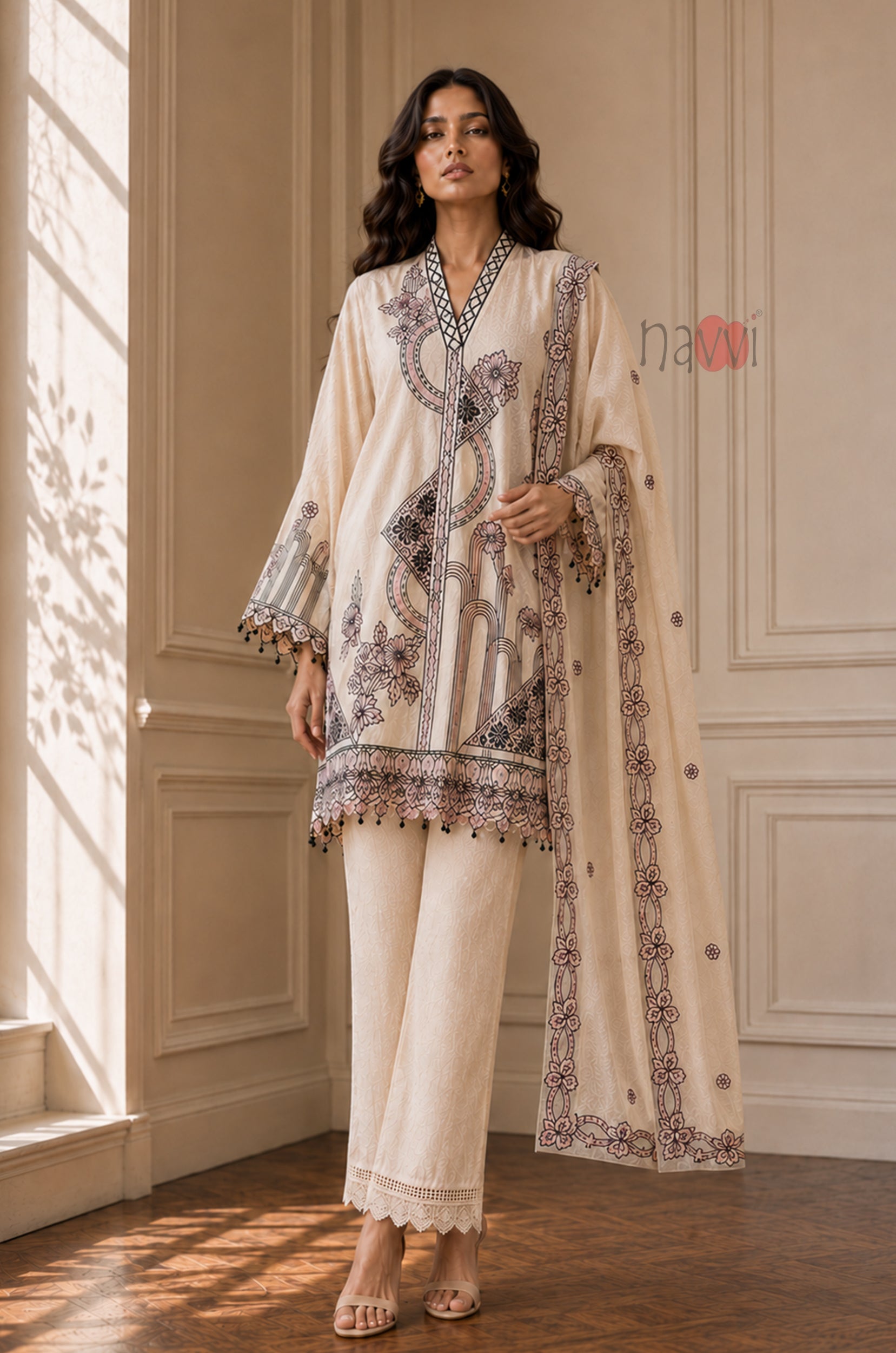 Regal Floral Embroidered Suit Set