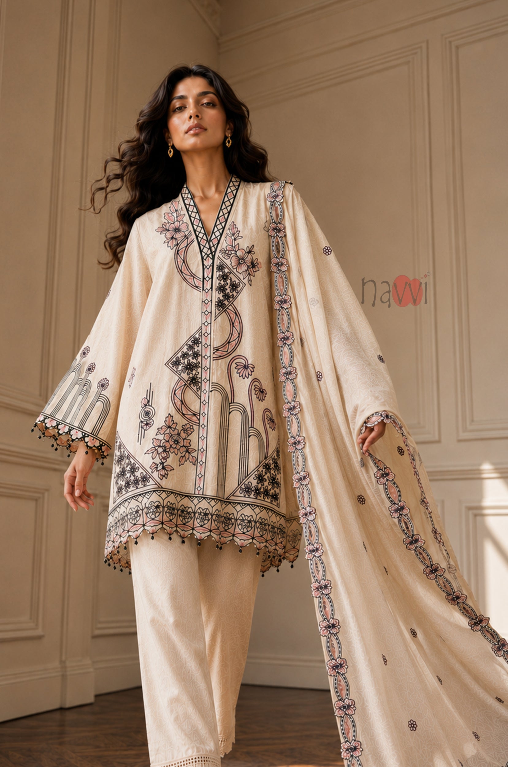 Regal Floral Embroidered Suit Set