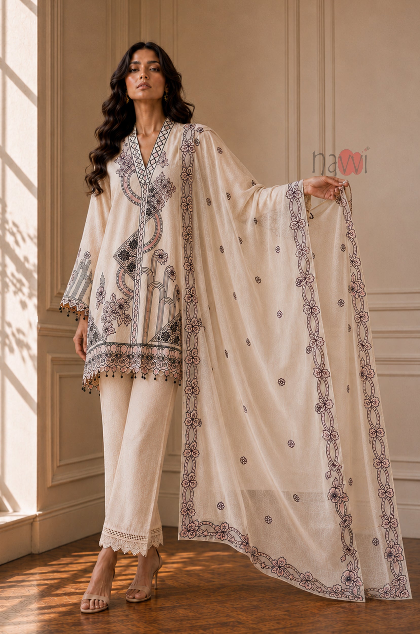 Regal Floral Embroidered Suit Set