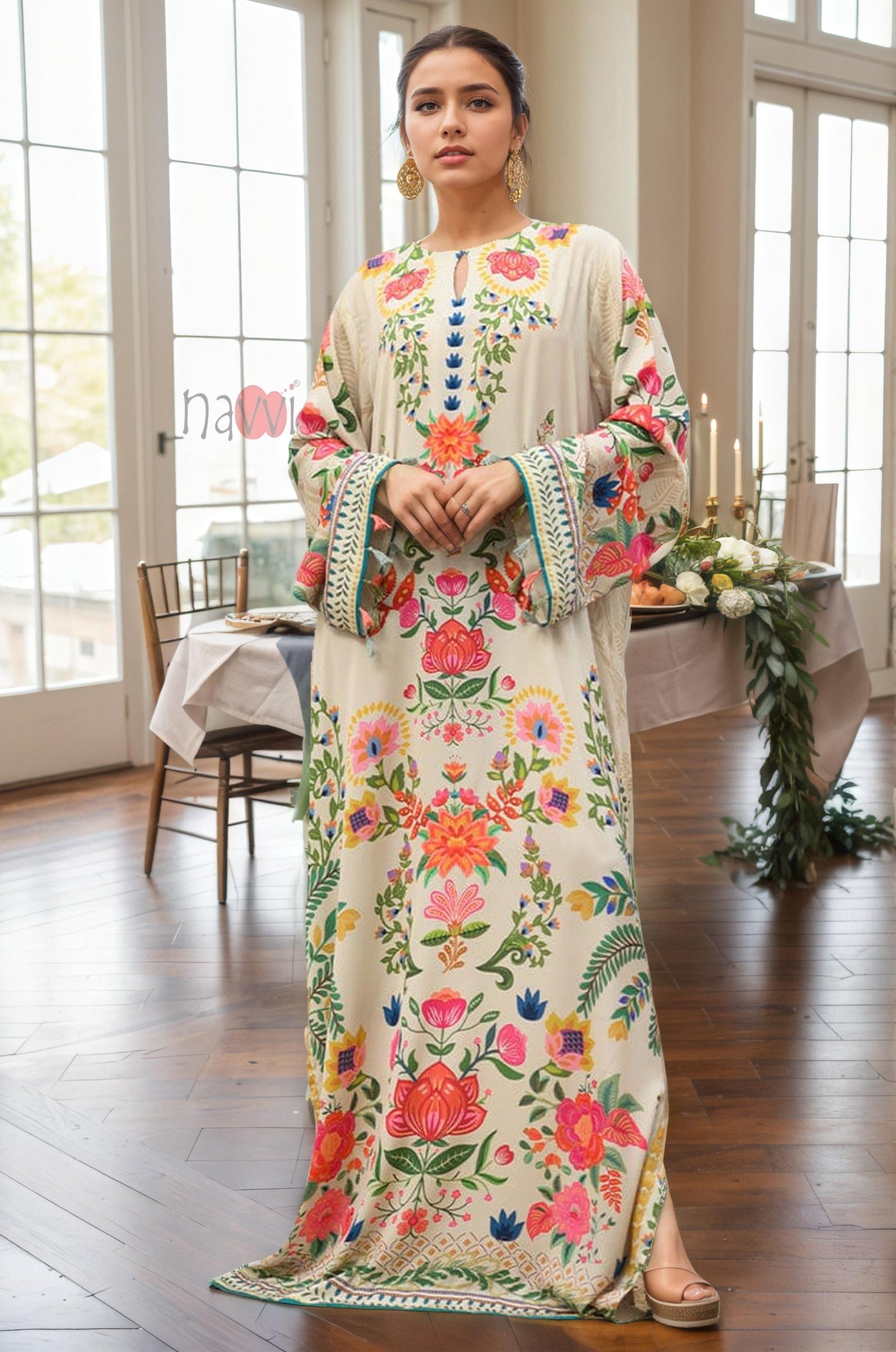 Ivory Floral Long Dress