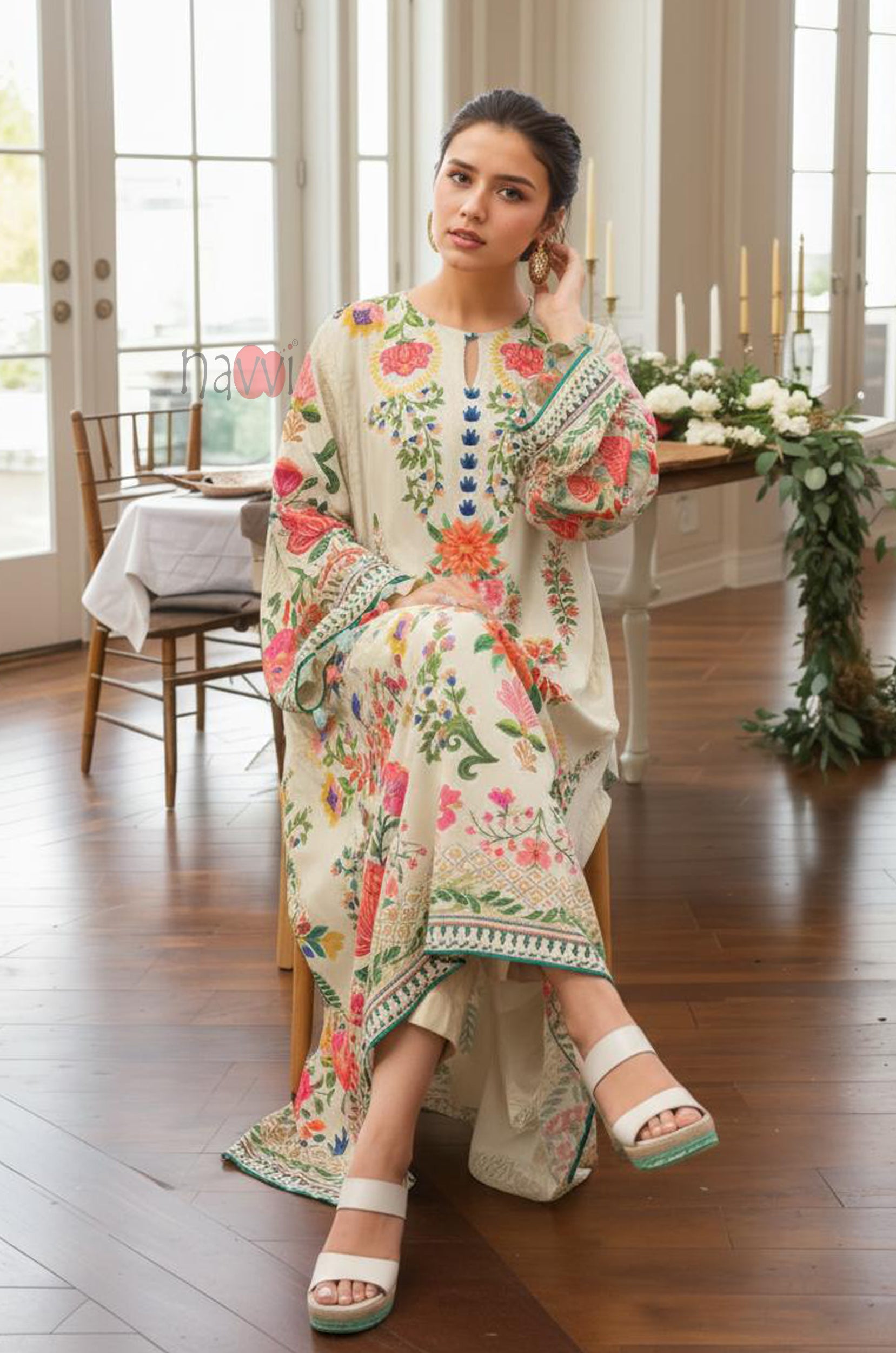Ivory Floral Long Dress
