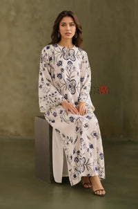 Ivory Indigo Floral Printed A-Line Kurta - Navvi.in