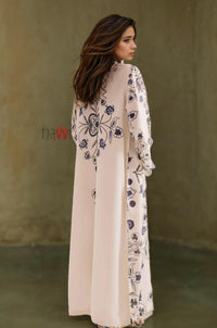 Ivory Indigo Floral Printed A-Line Kurta - Navvi.in