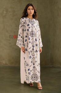 Ivory Indigo Floral Printed A-Line Kurta - Navvi.in