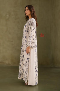 Ivory Indigo Floral Printed A-Line Kurta - Navvi.in