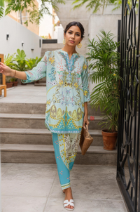 Aqua Bloom Printed Kurta Pant Set