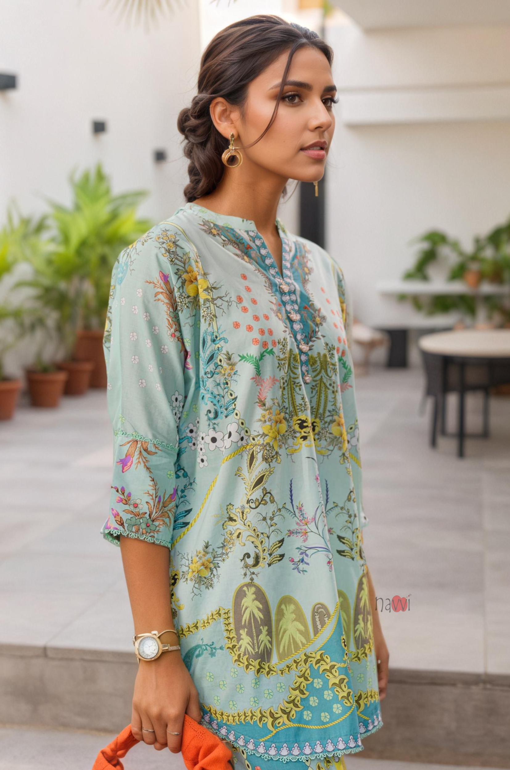Aqua Bloom Printed Kurta Pant Set
