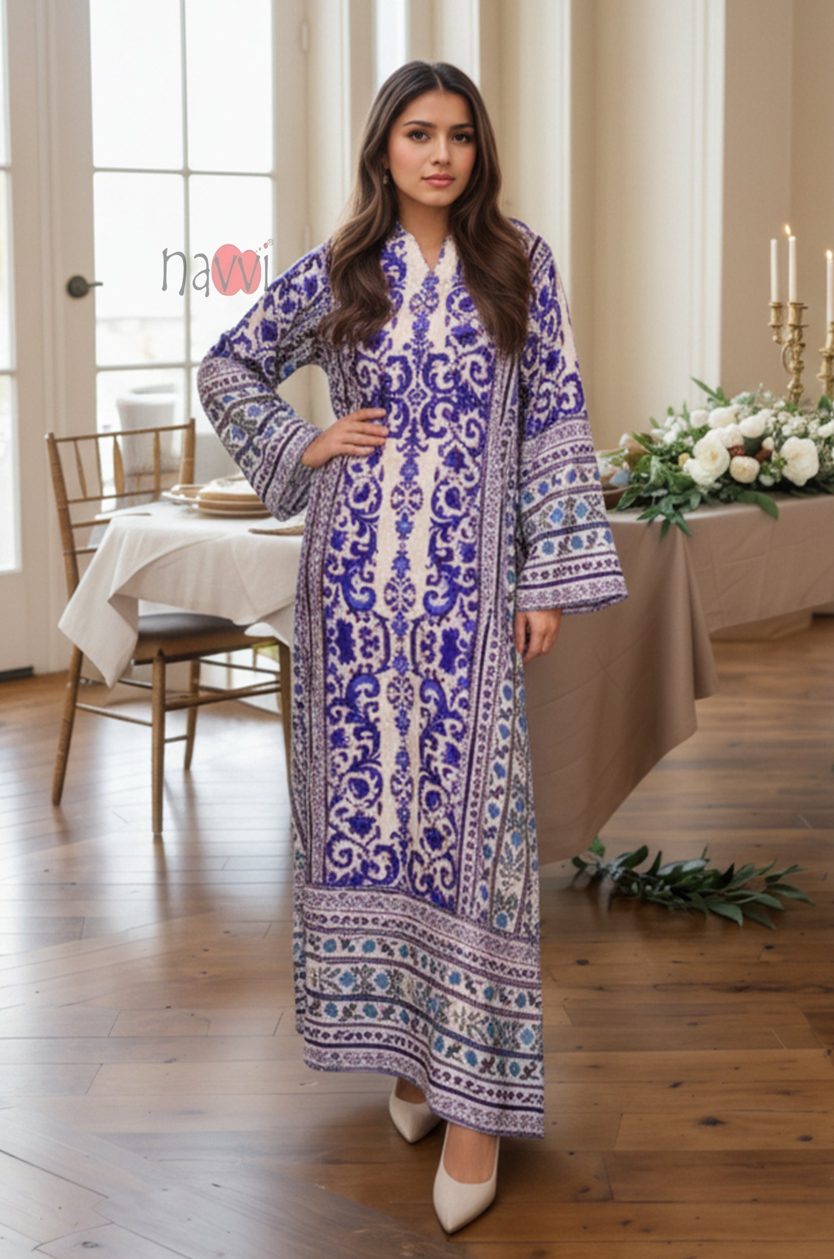 Azure Royale Printed Kaftan Dress
