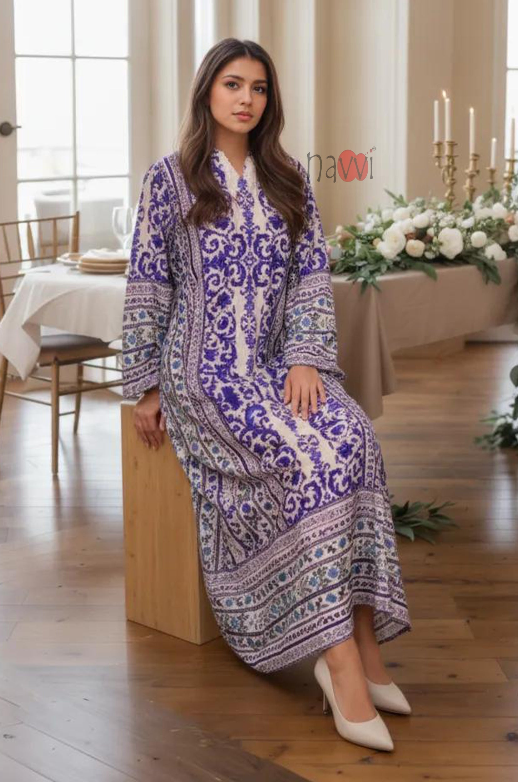 Azure Royale Printed Kaftan Dress