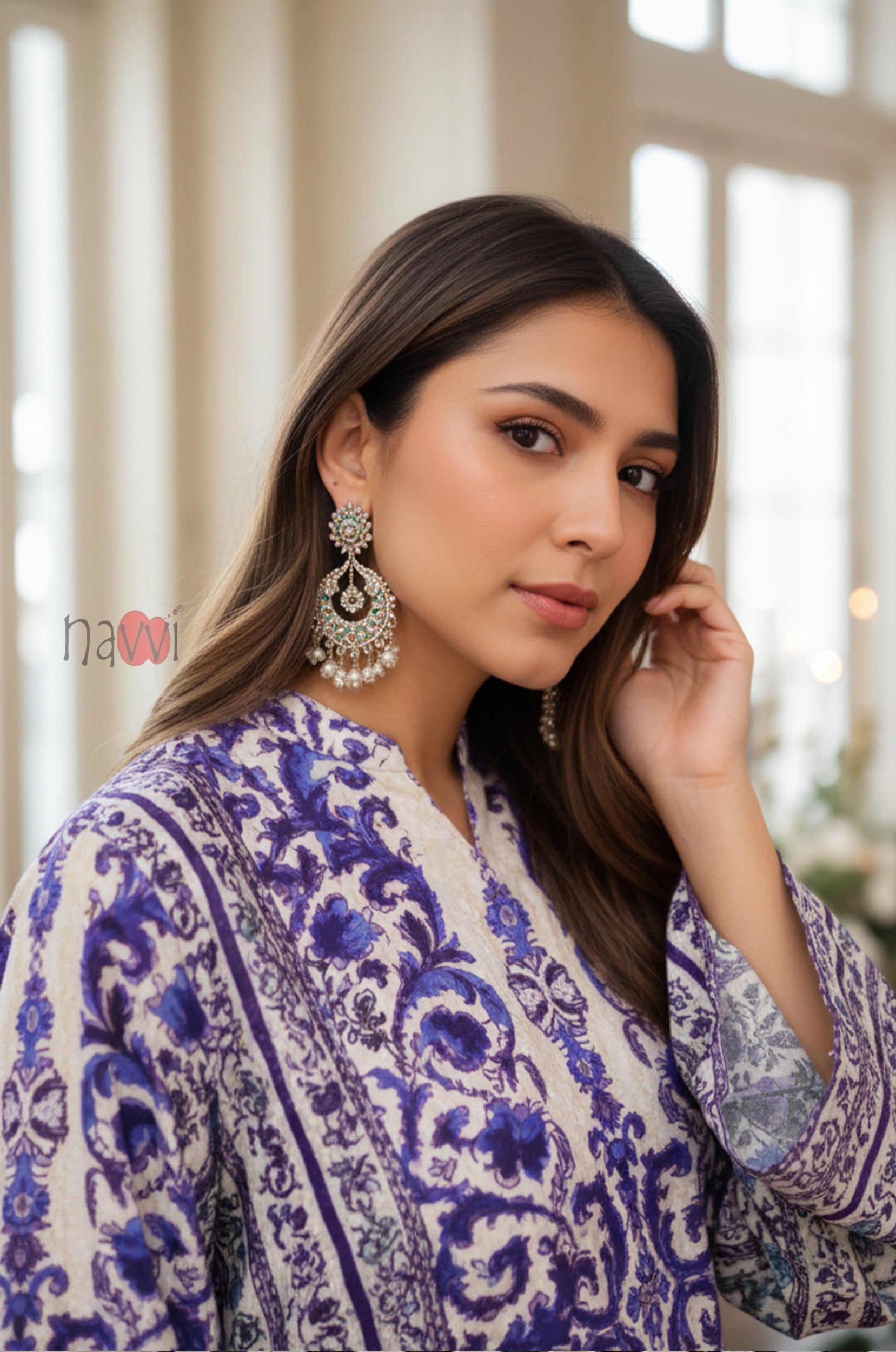 Azure Royale Printed Kaftan Dress