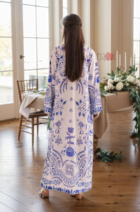 Blue Porcelain Floral Kaftan - Navvi.in