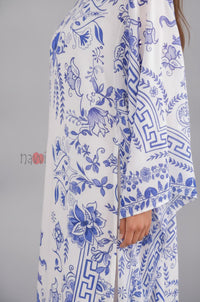 Blue Porcelain Floral Kaftan - Navvi.in