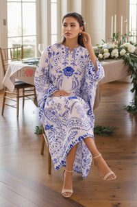 Blue Porcelain Floral Kaftan - Navvi.in