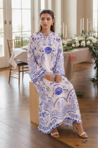 Blue Porcelain Floral Kaftan - Navvi.in