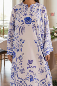 Blue Porcelain Floral Kaftan - Navvi.in