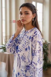 Blue Porcelain Floral Kaftan - Navvi.in